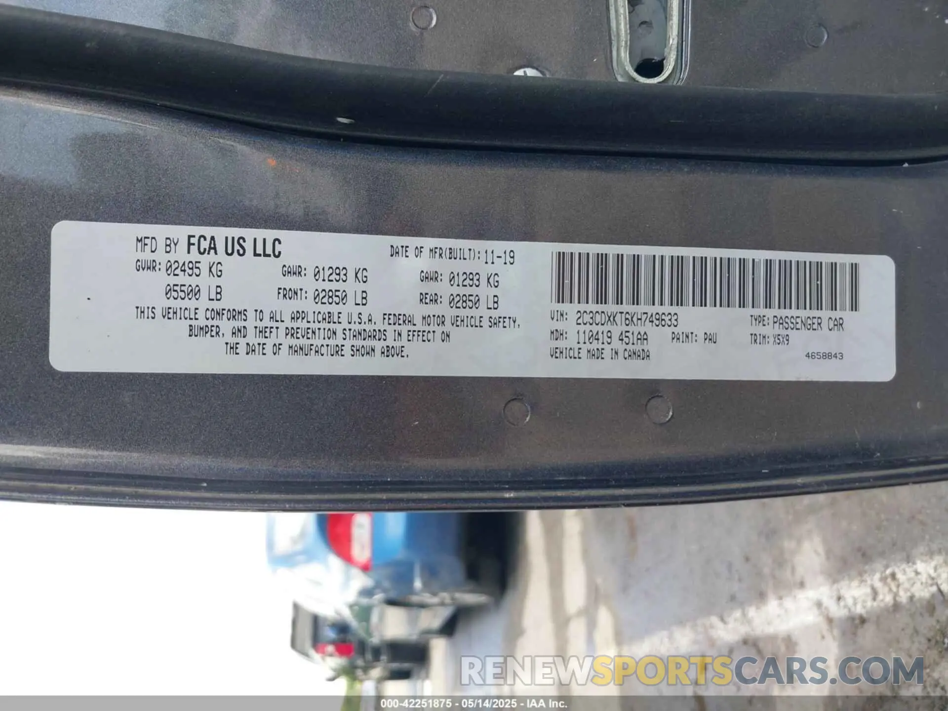 9 Photograph of a damaged car 2C3CDXKT6KH749633 DODGE CHARGER 2019