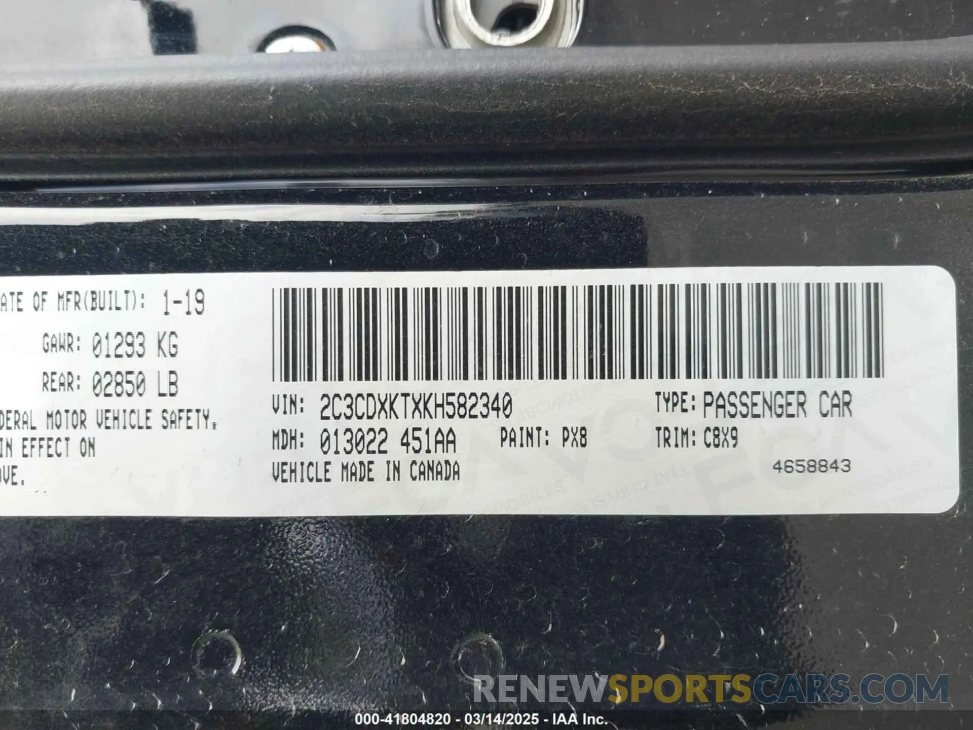 9 Photograph of a damaged car 2C3CDXKTXKH582340 DODGE CHARGER 2019
