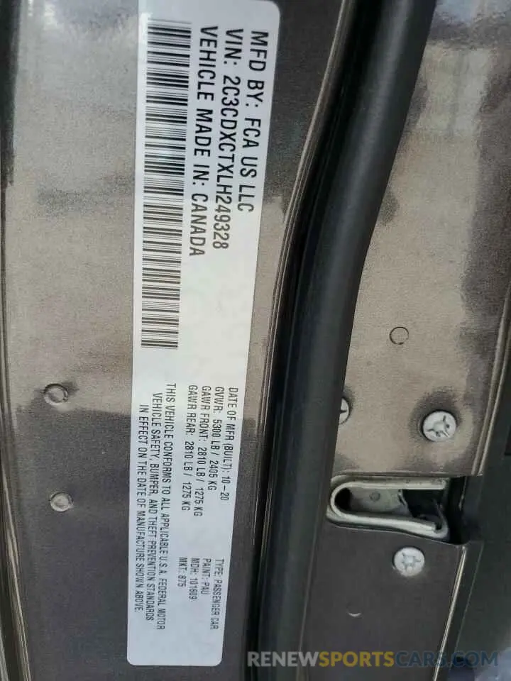 12 Фотография поврежденного автомобиля 2C3CDXCTXLH249328 DODGE CHARGER 2020