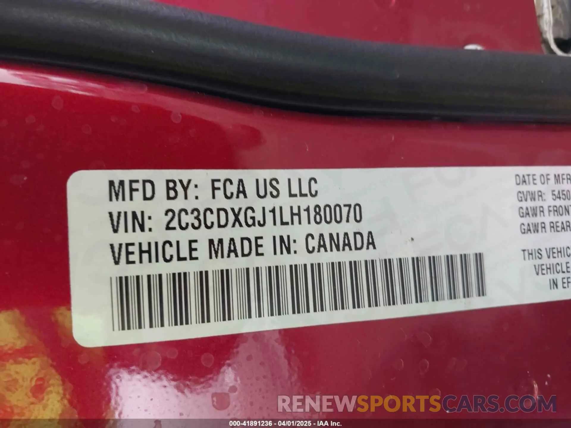 9 Фотография поврежденного автомобиля 2C3CDXGJ1LH180070 DODGE CHARGER 2020