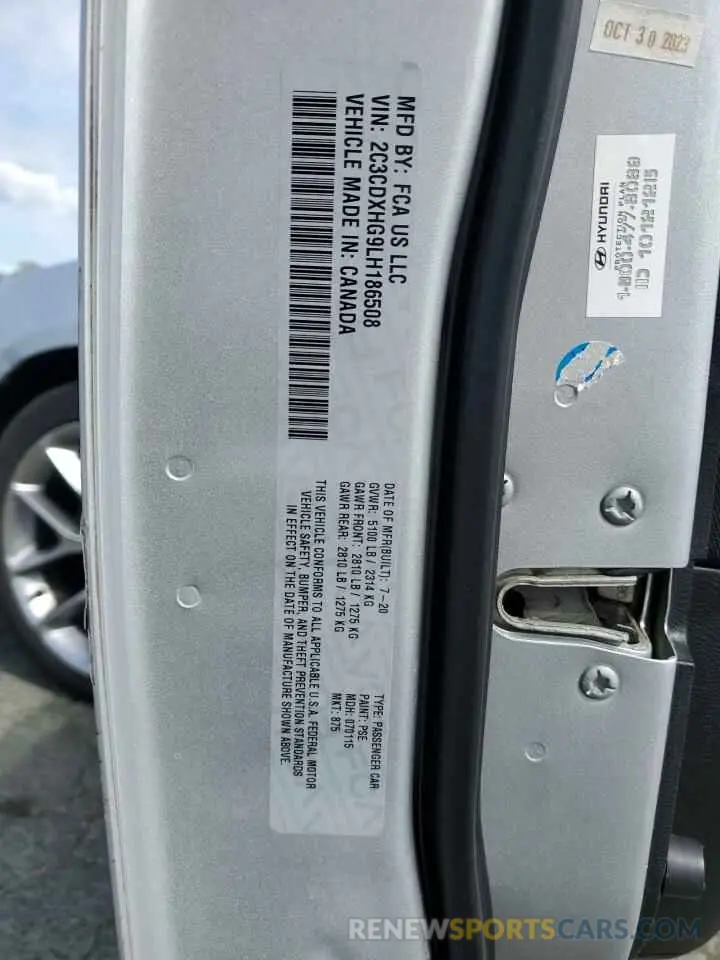 12 Photograph of a damaged car 2C3CDXHG9LH186508 DODGE CHARGER 2020