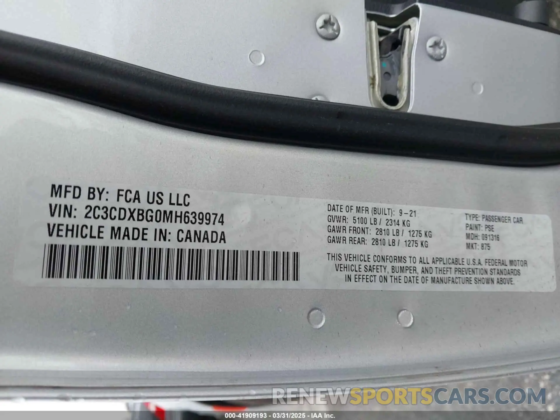 9 Фотография поврежденного автомобиля 2C3CDXBG0MH639974 DODGE CHARGER 2021