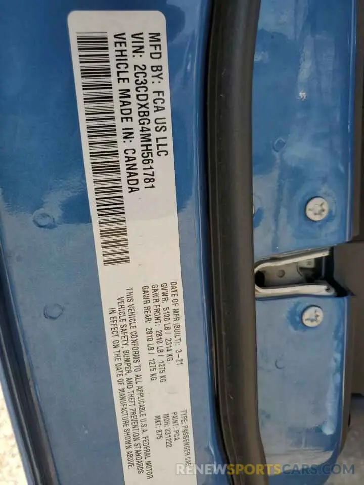 12 Photograph of a damaged car 2C3CDXBG4MH561781 DODGE CHARGER 2021