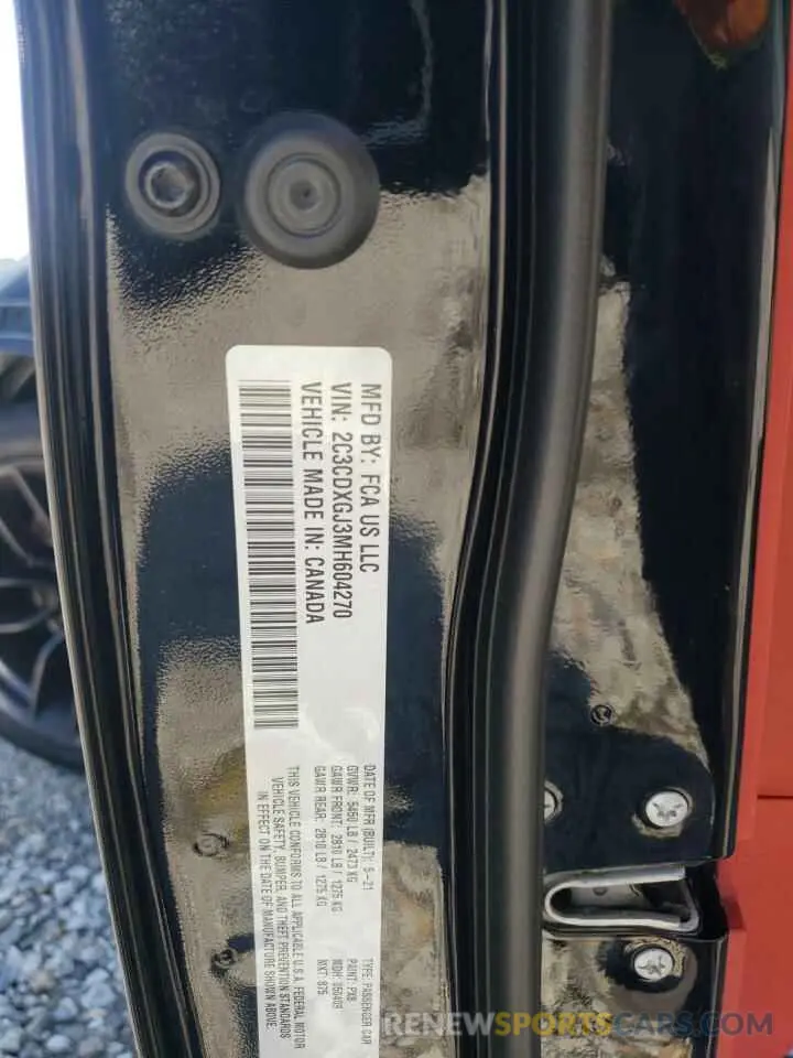 12 Фотография поврежденного автомобиля 2C3CDXGJ3MH604270 DODGE CHARGER 2021