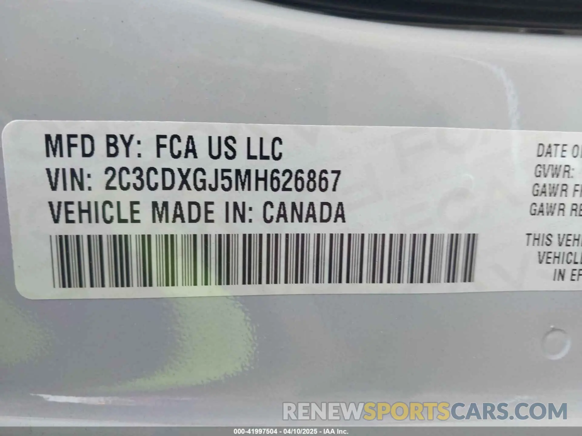 9 Фотография поврежденного автомобиля 2C3CDXGJ5MH626867 DODGE CHARGER 2021