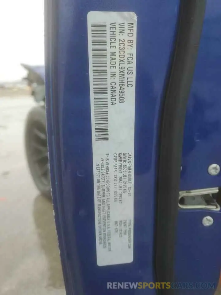 13 Фотография поврежденного автомобиля 2C3CDXL9XMH649508 DODGE CHARGER 2021