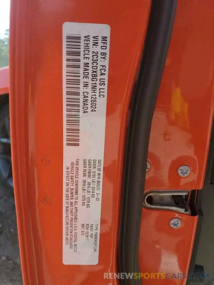 14 Photograph of a damaged car 2C3CDXBG1NH126024 DODGE CHARGER 2022