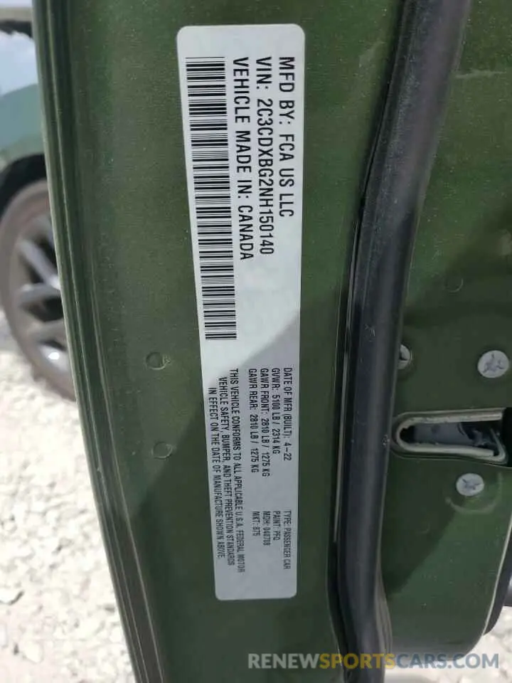 12 Photograph of a damaged car 2C3CDXBG2NH150140 DODGE CHARGER 2022
