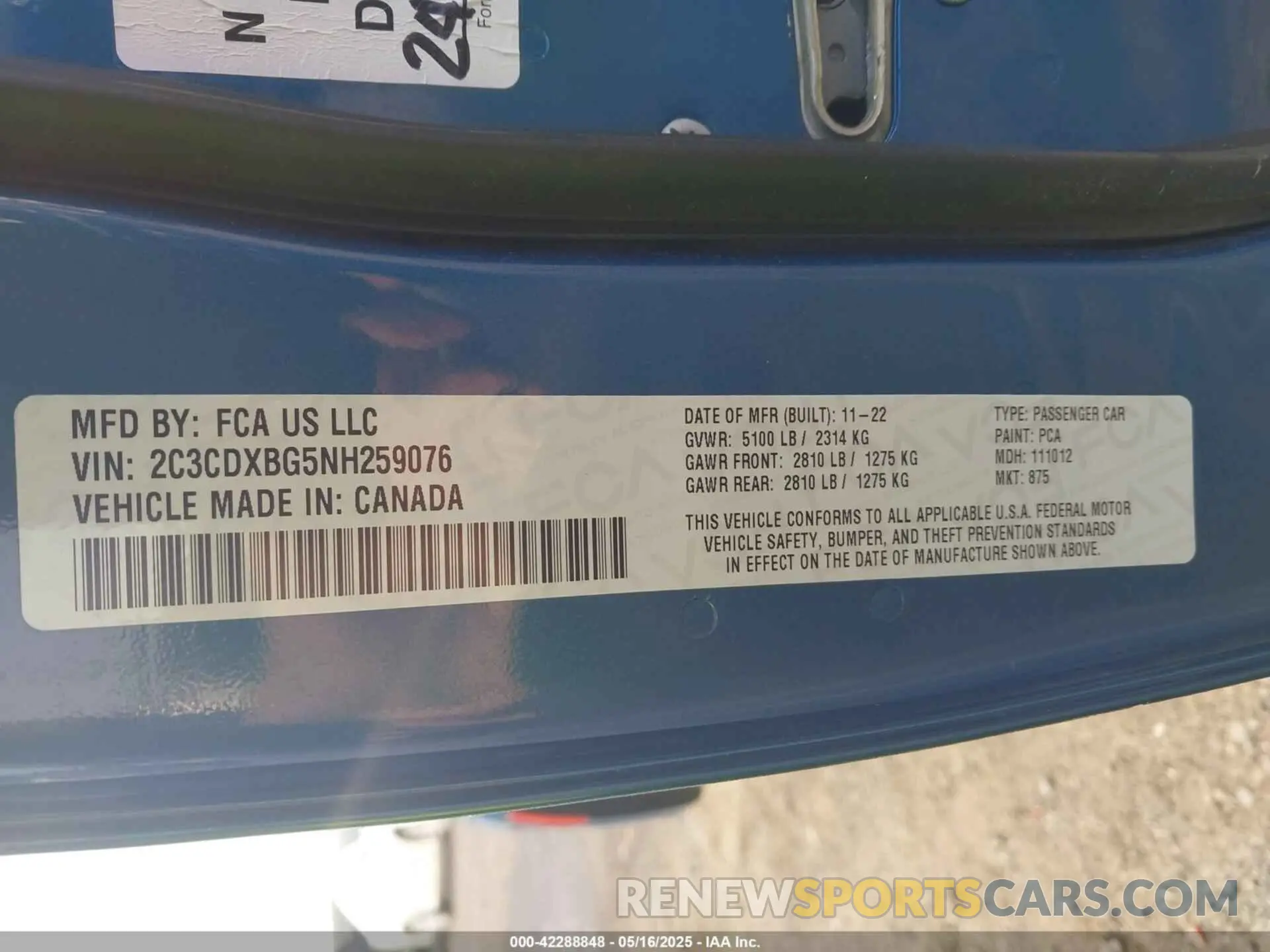 9 Фотография поврежденного автомобиля 2C3CDXBG5NH259076 DODGE CHARGER 2022