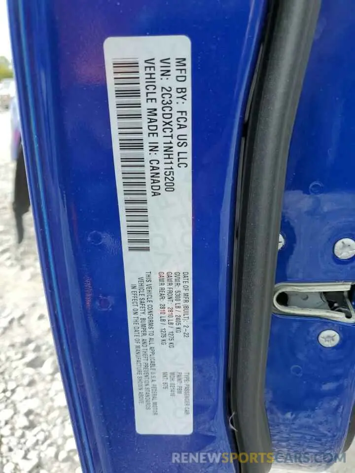 12 Photograph of a damaged car 2C3CDXCT1NH115200 DODGE CHARGER 2022