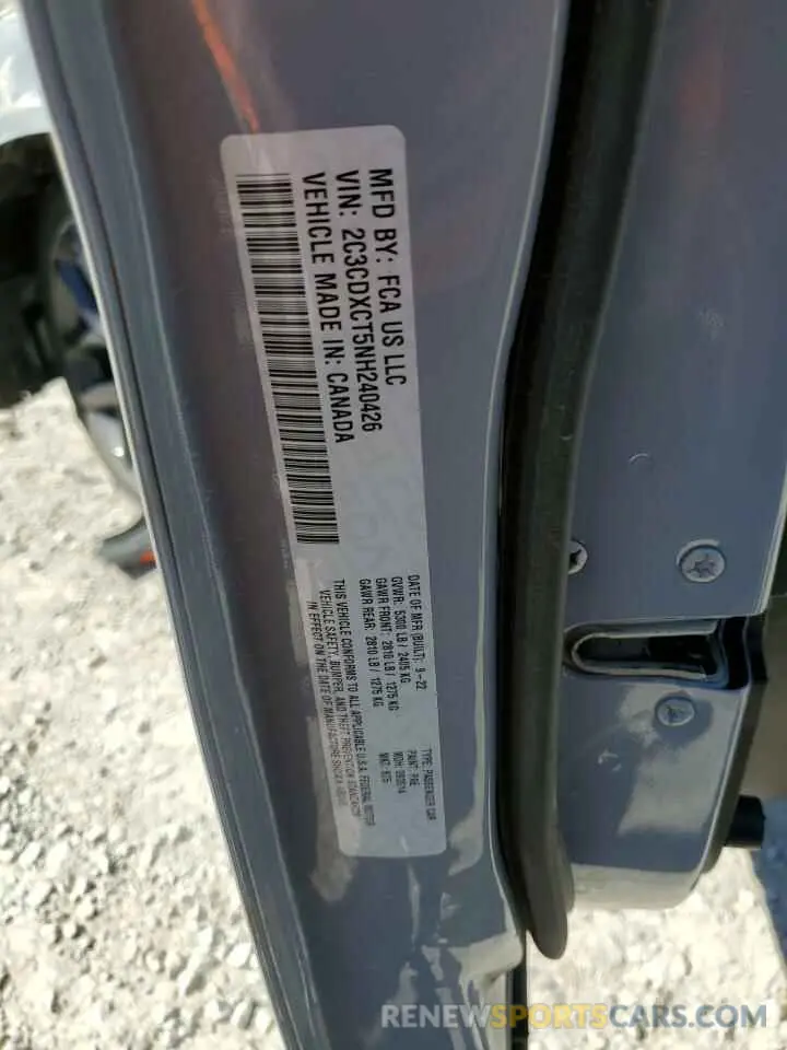 12 Photograph of a damaged car 2C3CDXCT5NH240426 DODGE CHARGER 2022