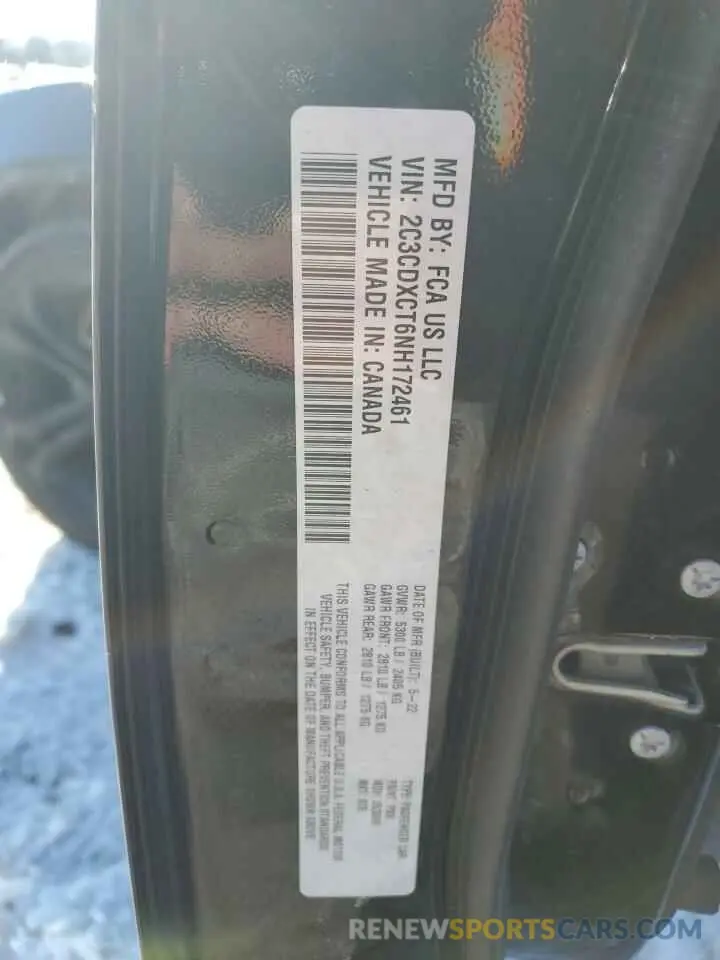 12 Photograph of a damaged car 2C3CDXCT6NH172461 DODGE CHARGER 2022
