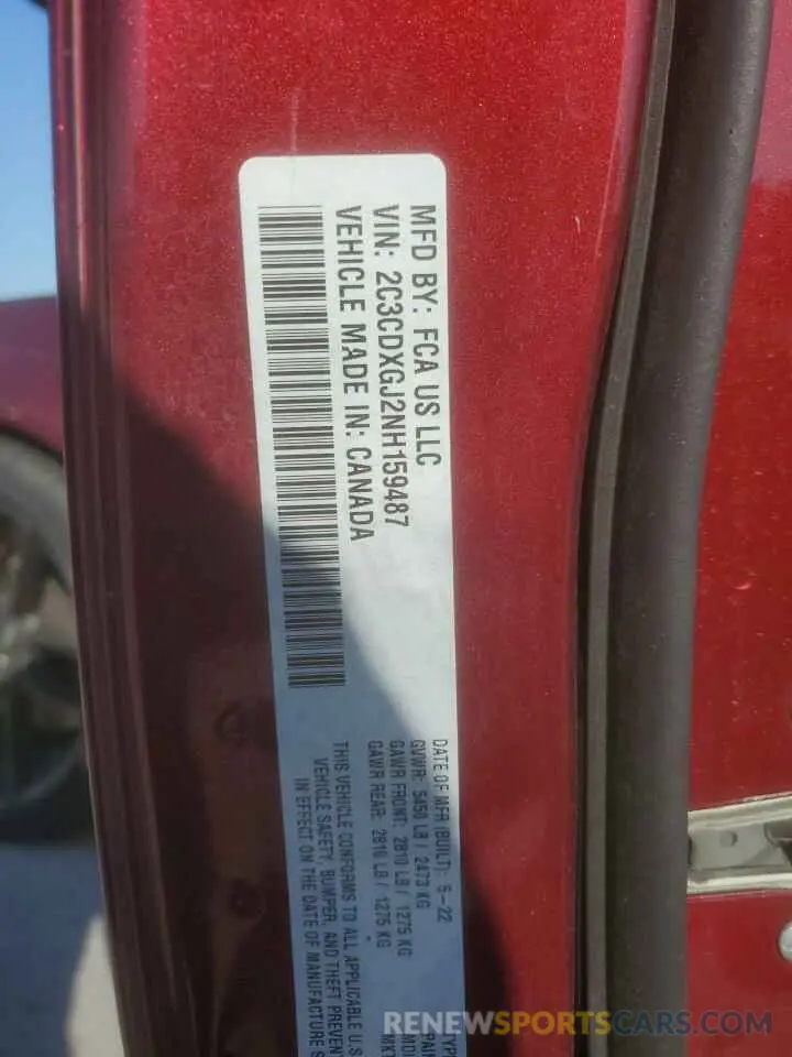 12 Photograph of a damaged car 2C3CDXGJ2NH159487 DODGE CHARGER 2022
