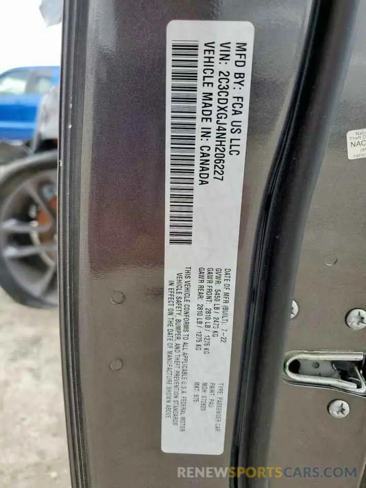 13 Фотография поврежденного автомобиля 2C3CDXGJ4NH206227 DODGE CHARGER 2022
