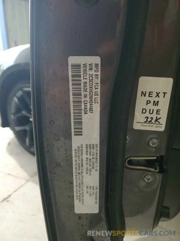 12 Photograph of a damaged car 2C3CDXHG2NH244607 DODGE CHARGER 2022