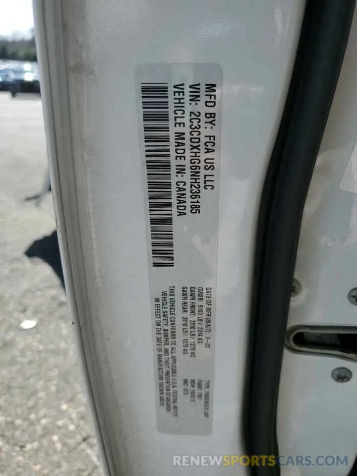 12 Photograph of a damaged car 2C3CDXHG6NH236185 DODGE CHARGER 2022