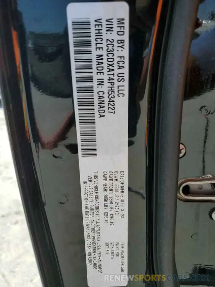 12 Photograph of a damaged car 2C3CDXAT4PH534227 DODGE CHARGER 2023