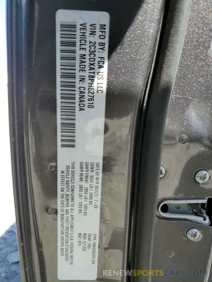 12 Фотография поврежденного автомобиля 2C3CDXAT8PH627610 DODGE CHARGER 2023