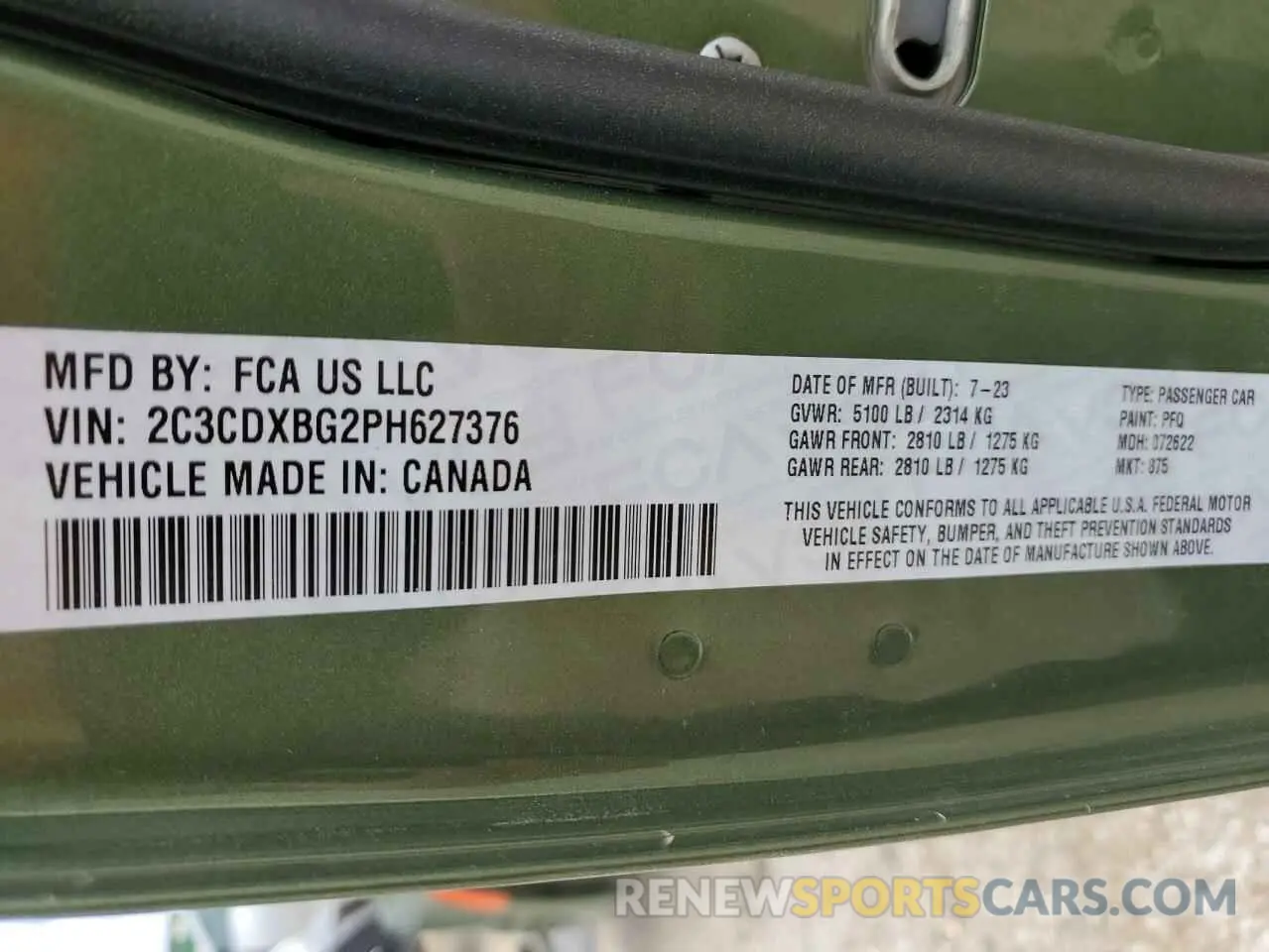 14 Фотография поврежденного автомобиля 2C3CDXBG2PH627376 DODGE CHARGER 2023