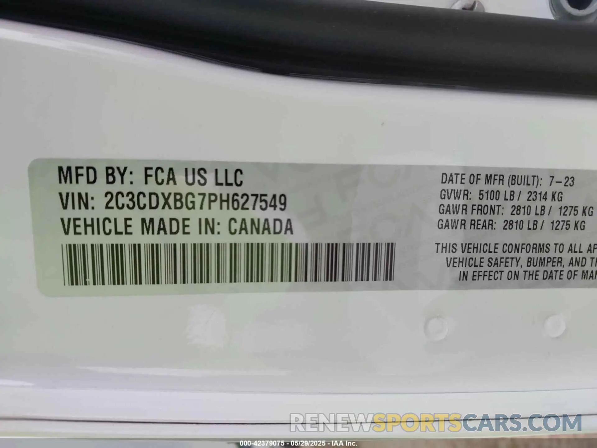 9 Photograph of a damaged car 2C3CDXBG7PH627549 DODGE CHARGER 2023