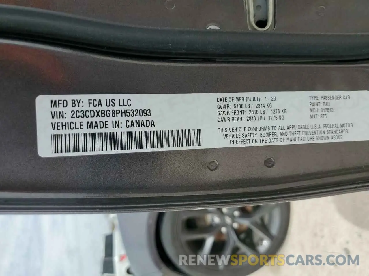 12 Фотография поврежденного автомобиля 2C3CDXBG8PH532093 DODGE CHARGER 2023