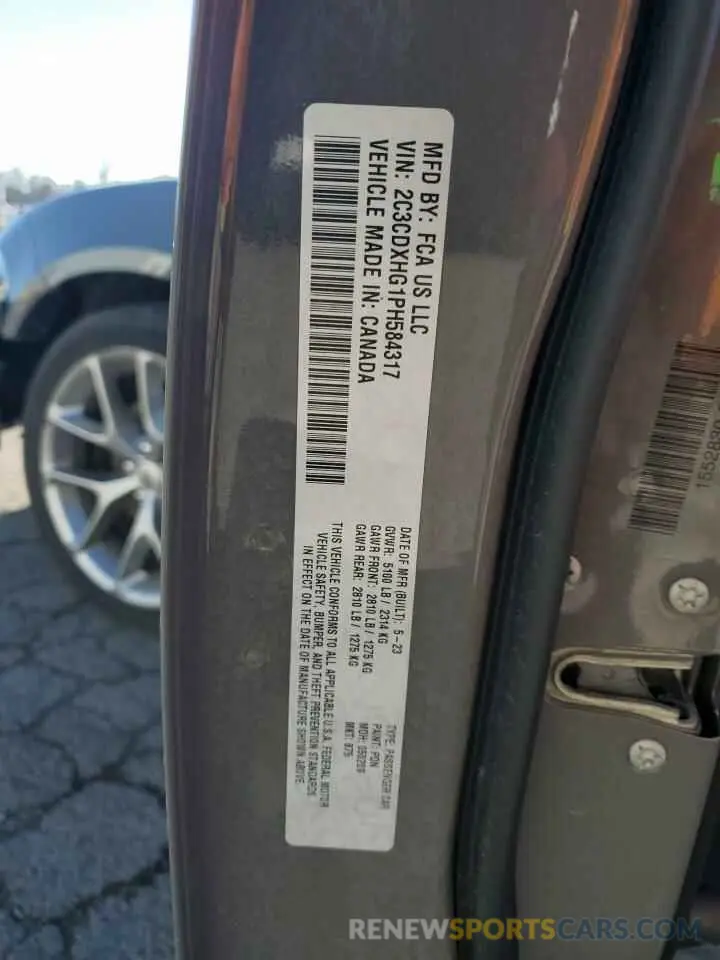 14 Фотография поврежденного автомобиля 2C3CDXHG1PH584317 DODGE CHARGER 2023