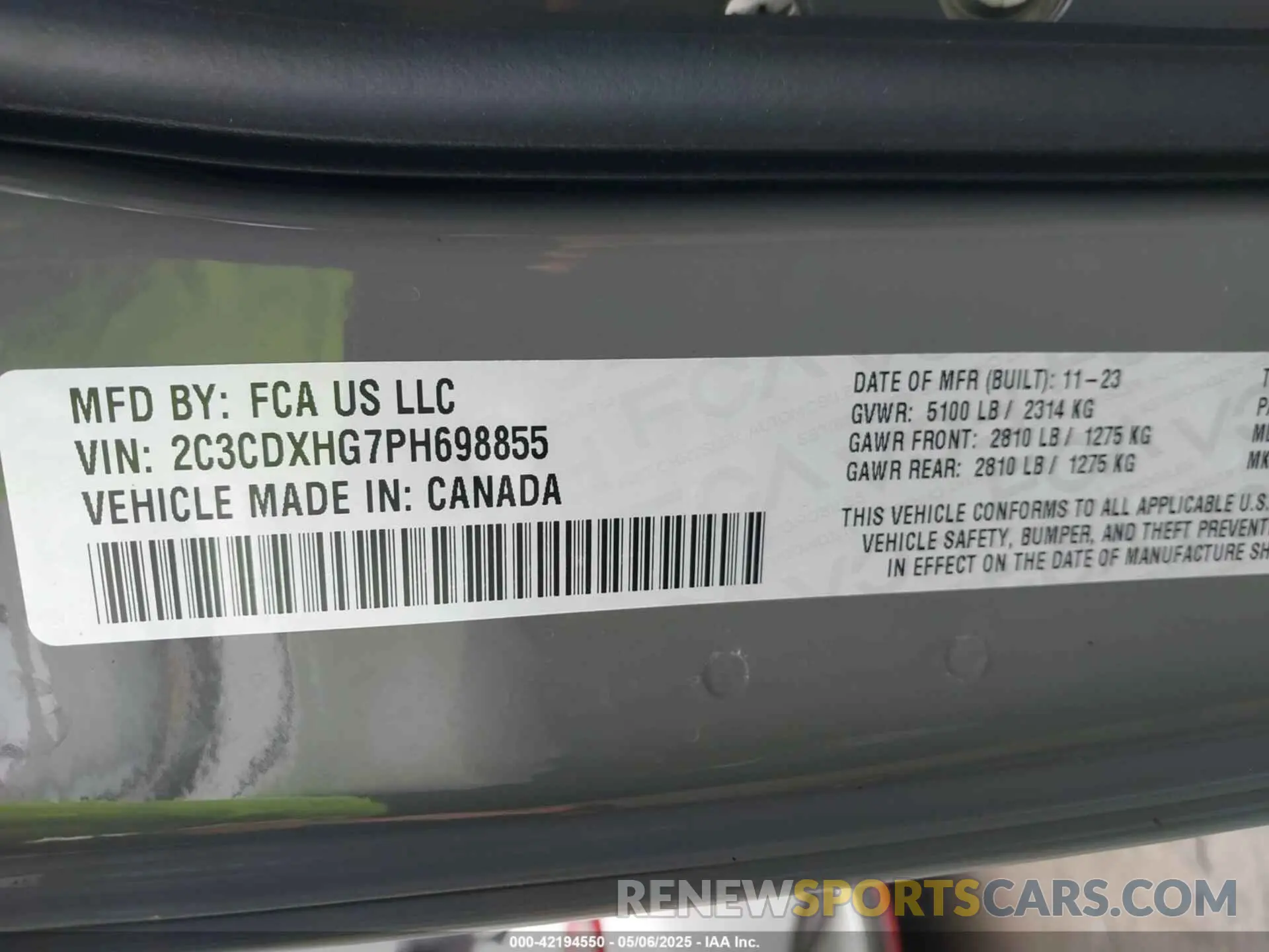 9 Фотография поврежденного автомобиля 2C3CDXHG7PH698855 DODGE CHARGER 2023