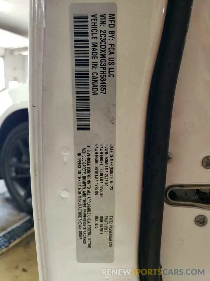 12 Фотография поврежденного автомобиля 2C3CDXMG3PH584857 DODGE CHARGER 2023