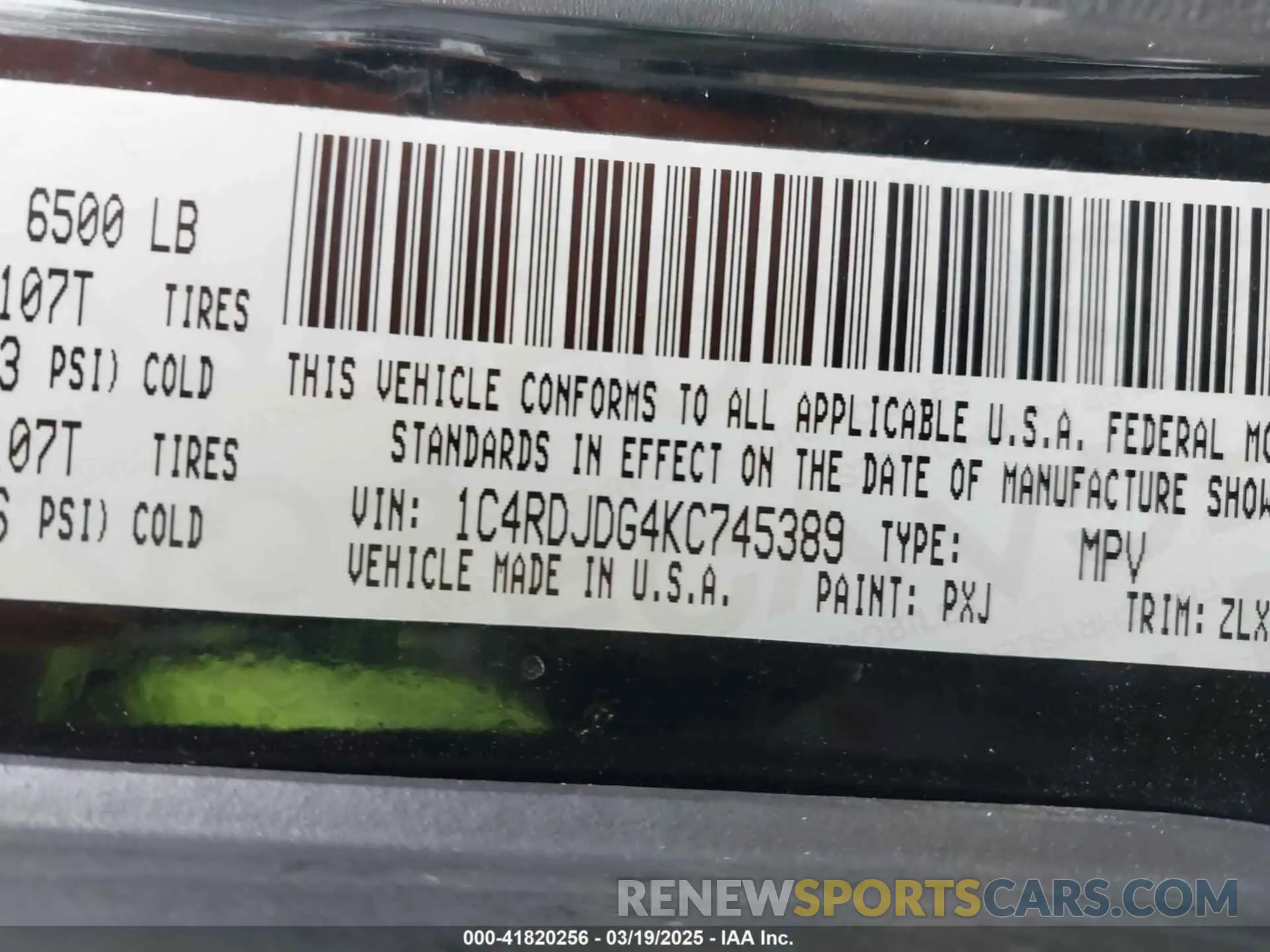 9 Photograph of a damaged car 1C4RDJDG4KC745389 DODGE DURANGO 2019