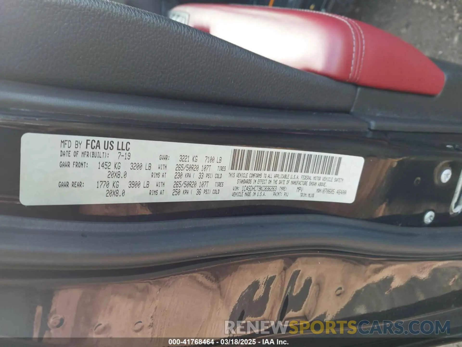 9 Photograph of a damaged car 1C4SDHCT9KC836263 DODGE DURANGO 2019