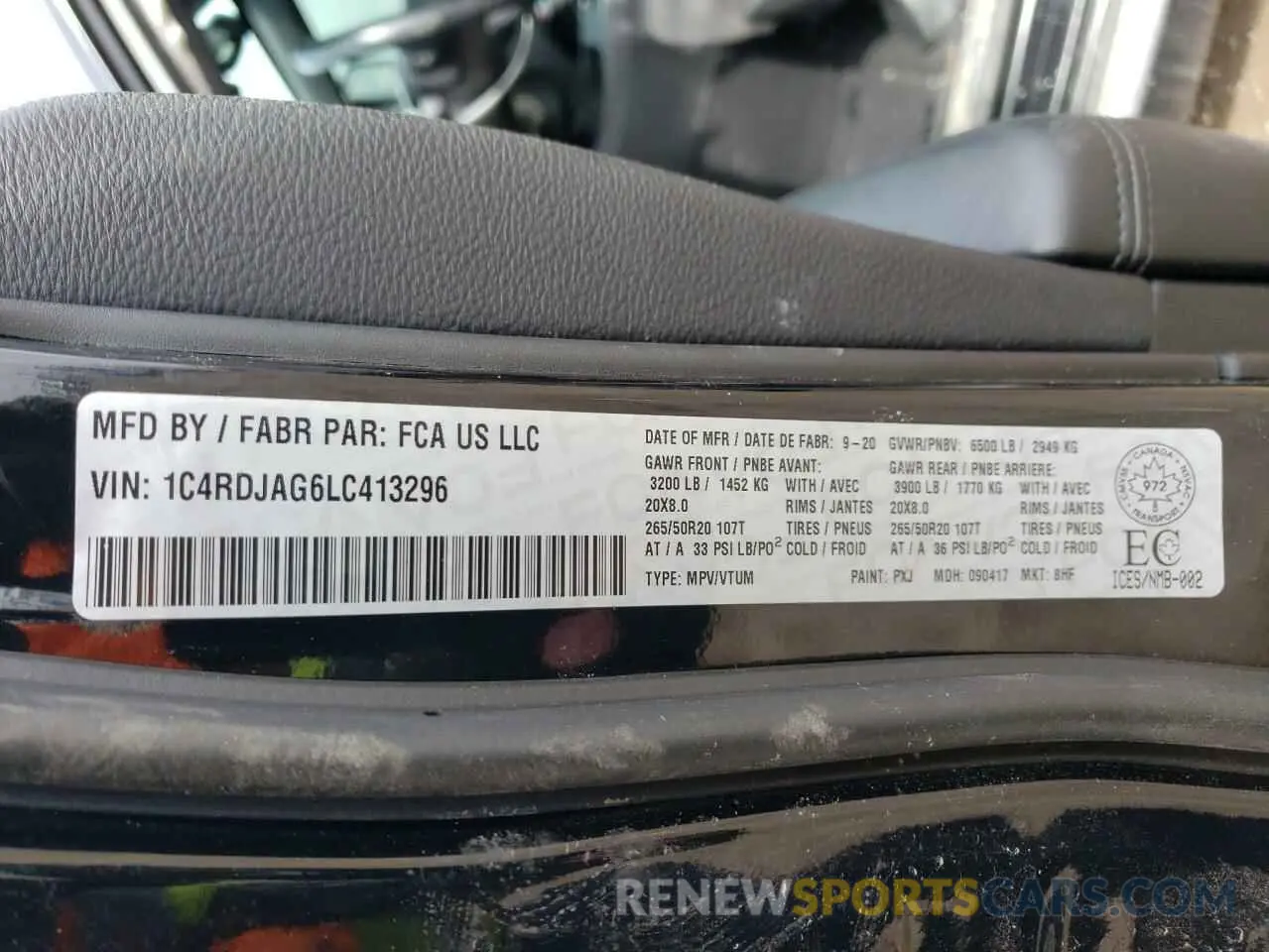 14 Photograph of a damaged car 1C4RDJAG6LC413296 DODGE DURANGO 2020