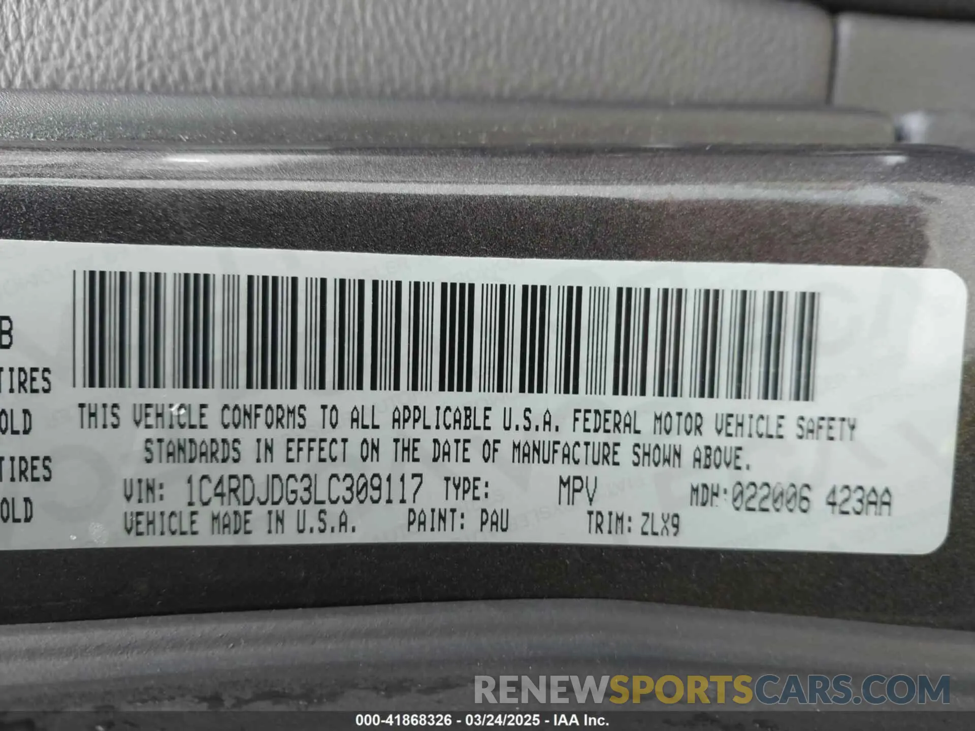 9 Фотография поврежденного автомобиля 1C4RDJDG3LC309117 DODGE DURANGO 2020