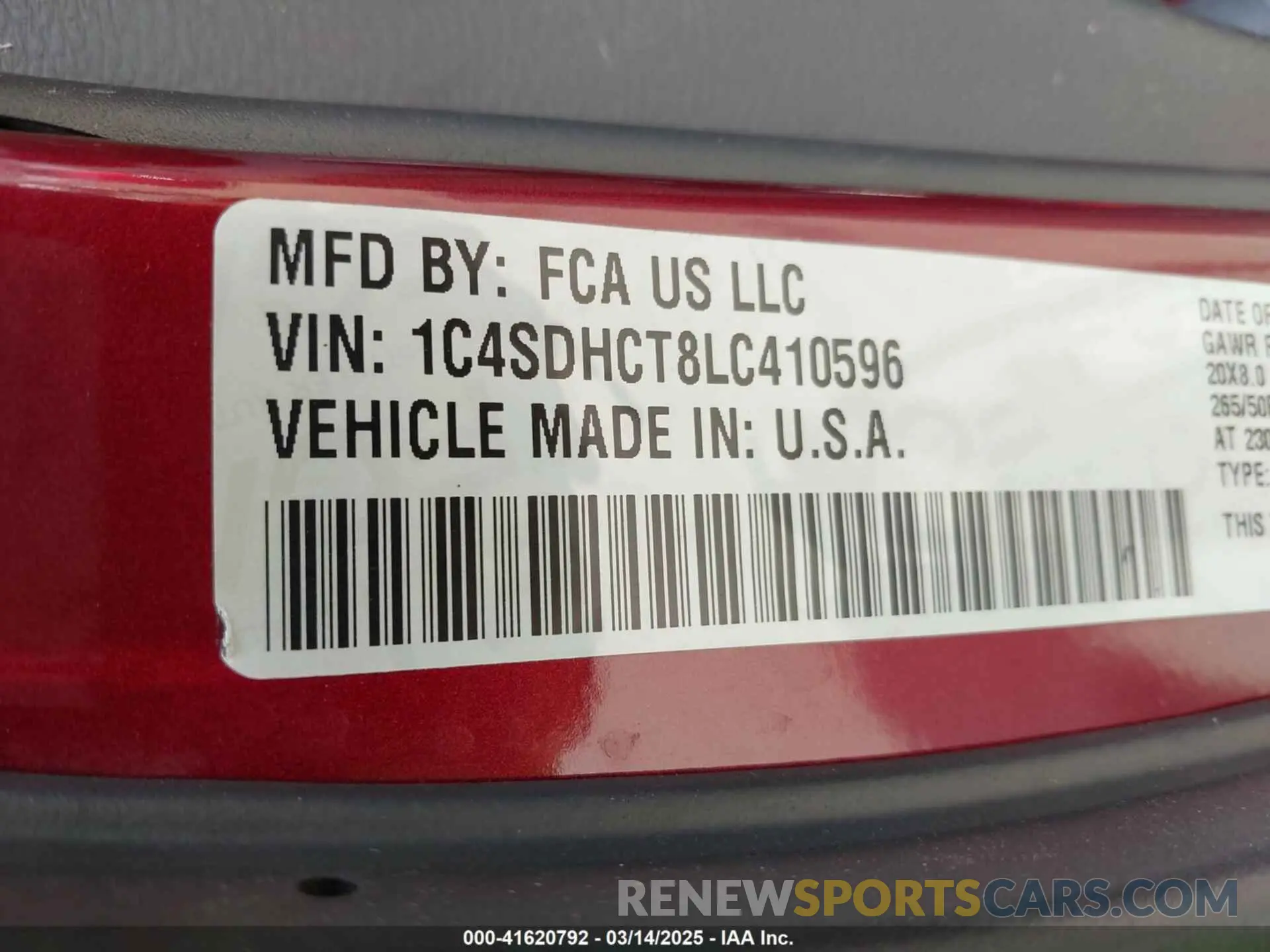 9 Фотография поврежденного автомобиля 1C4SDHCT8LC410596 DODGE DURANGO 2020