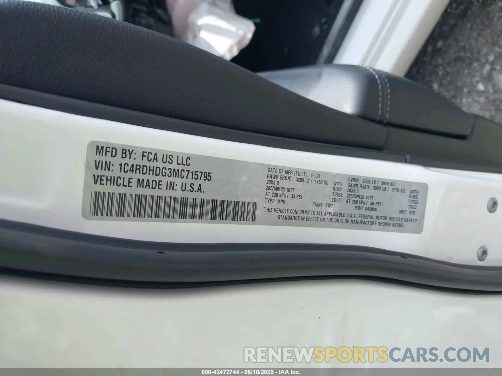 9 Фотография поврежденного автомобиля 1C4RDHDG3MC715795 DODGE DURANGO 2021