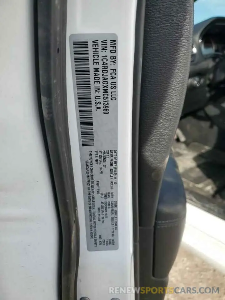 16 Фотография поврежденного автомобиля 1C4RDJAGXMC573960 DODGE DURANGO 2021