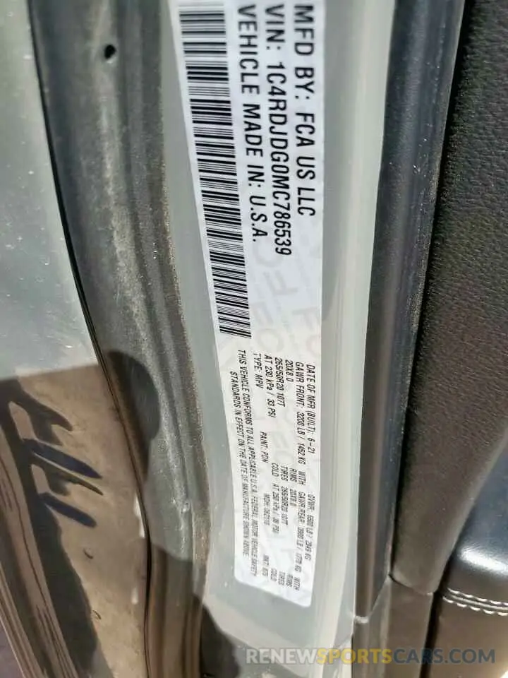 13 Photograph of a damaged car 1C4RDJDG0MC786539 DODGE DURANGO 2021