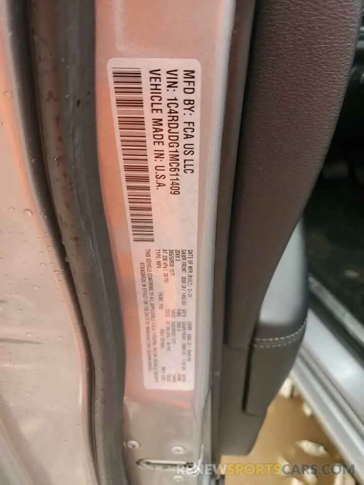 13 Photograph of a damaged car 1C4RDJDG1MC611409 DODGE DURANGO 2021