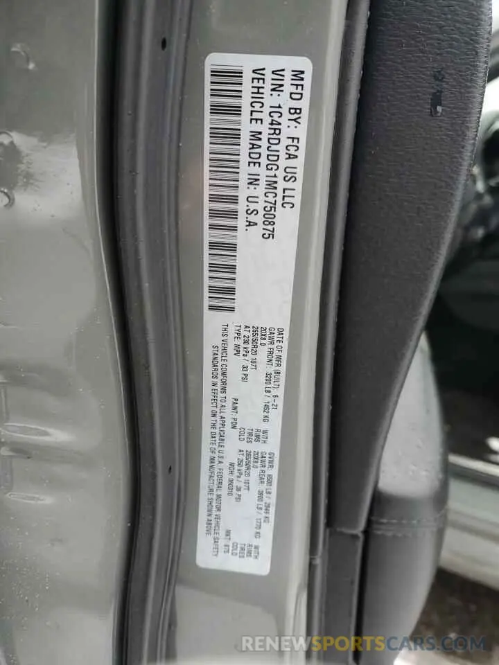 13 Фотография поврежденного автомобиля 1C4RDJDG1MC750875 DODGE DURANGO 2021