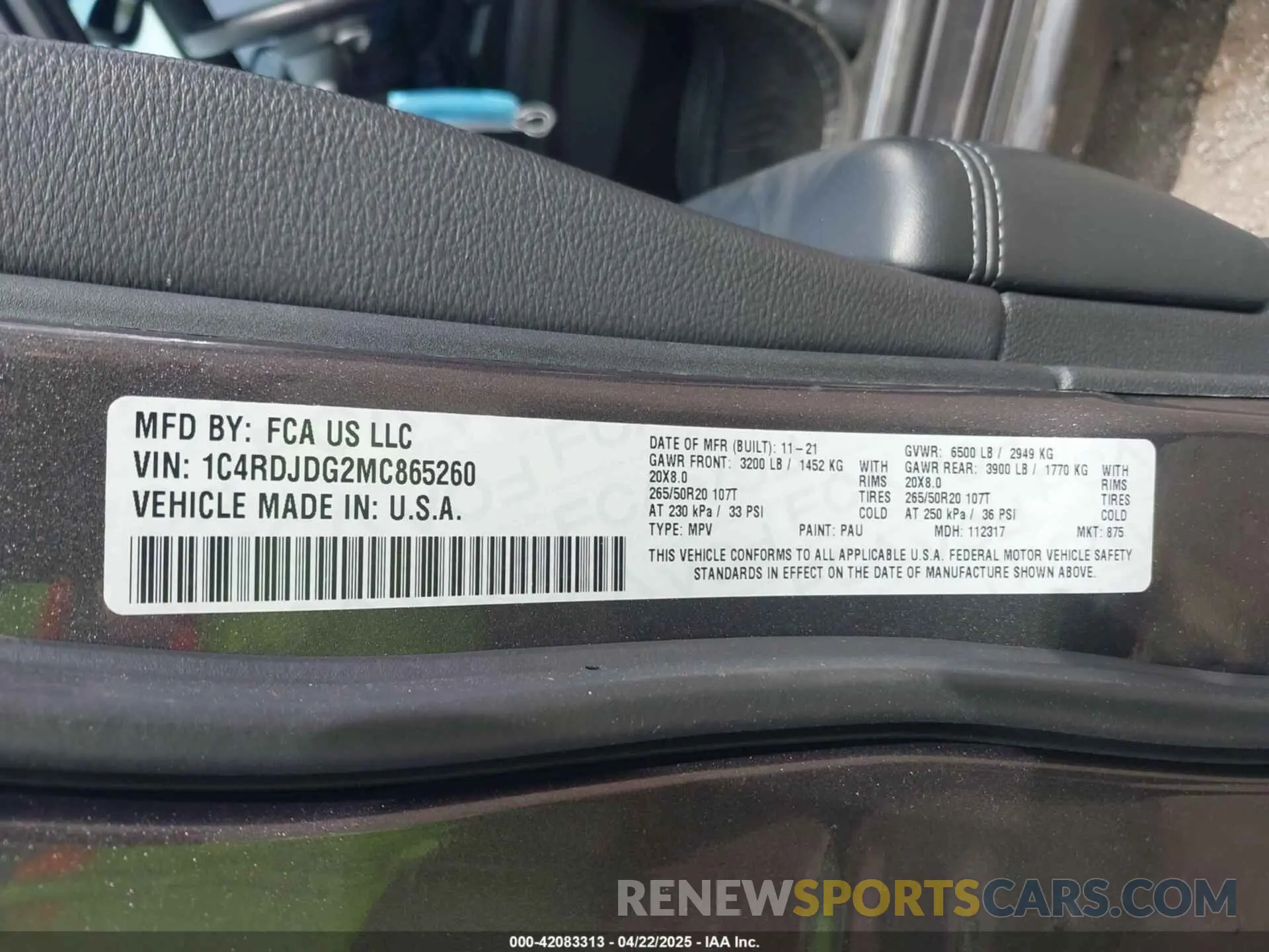 9 Фотография поврежденного автомобиля 1C4RDJDG2MC865260 DODGE DURANGO 2021