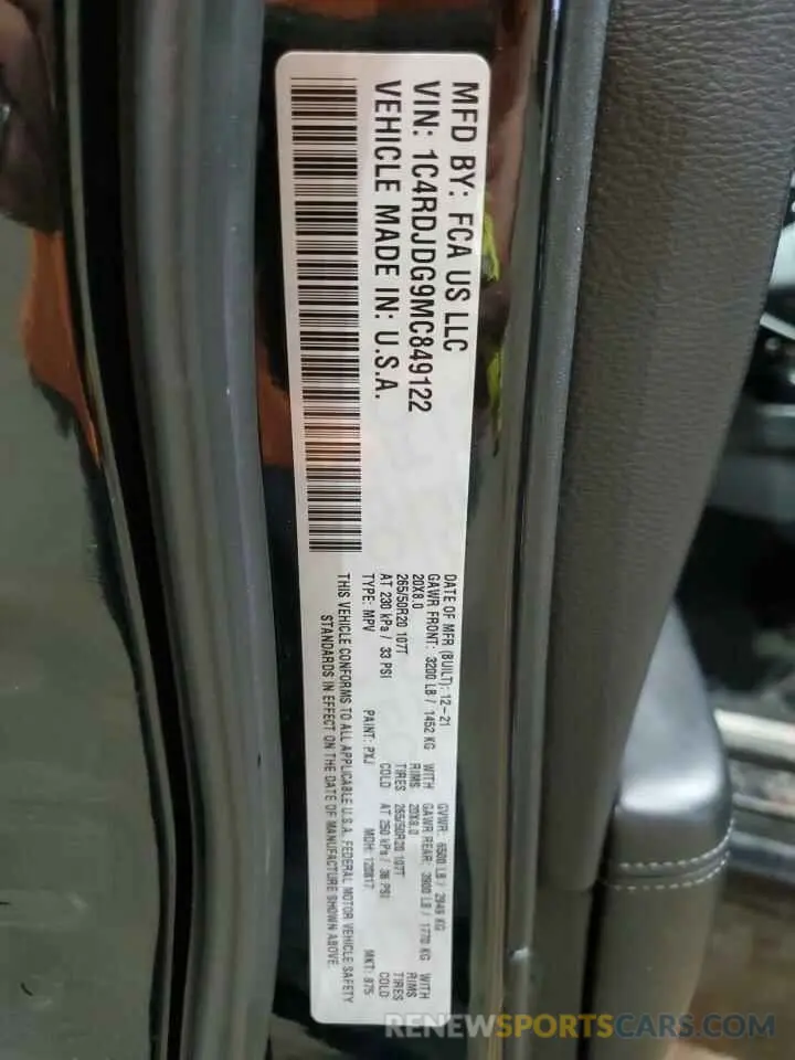 14 Фотография поврежденного автомобиля 1C4RDJDG9MC849122 DODGE DURANGO 2021