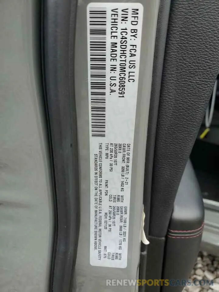 13 Фотография поврежденного автомобиля 1C4SDHCT0MC608591 DODGE DURANGO 2021