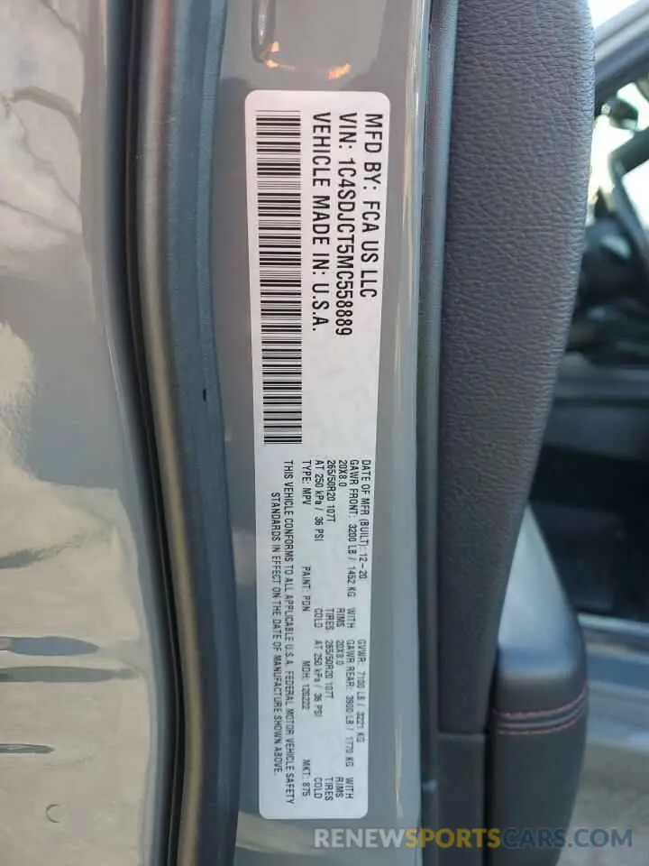 13 Фотография поврежденного автомобиля 1C4SDJCT5MC558889 DODGE DURANGO 2021