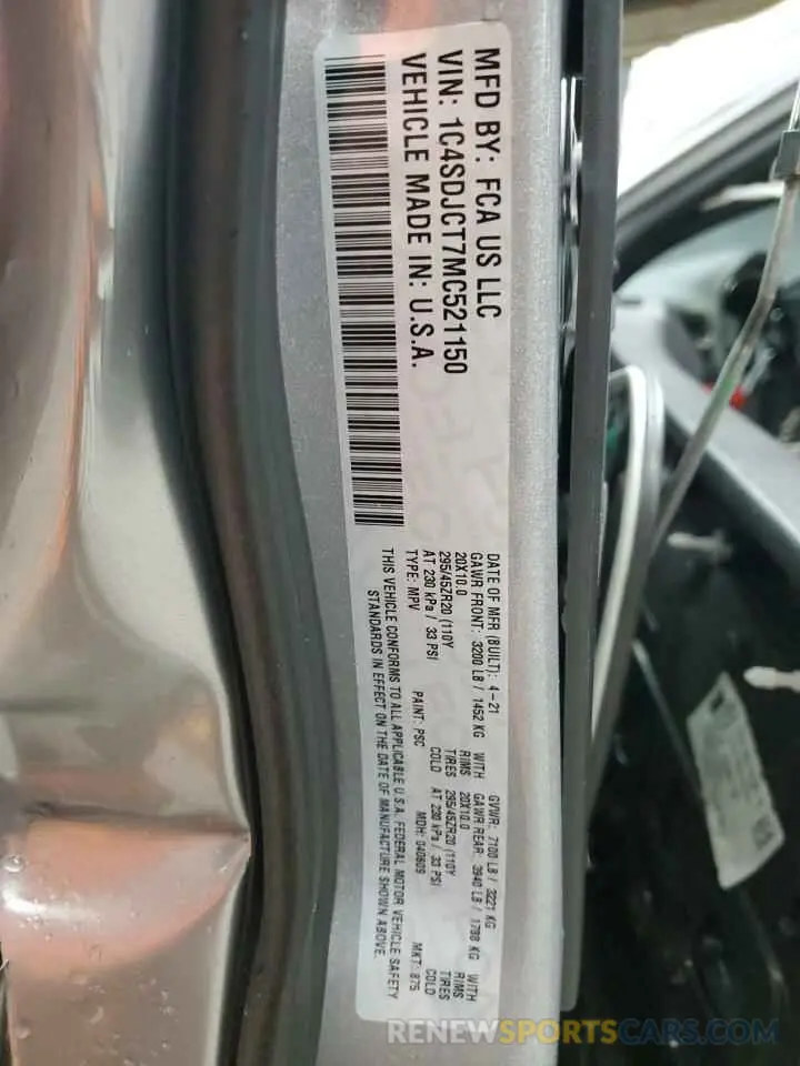 13 Фотография поврежденного автомобиля 1C4SDJCT7MC521150 DODGE DURANGO 2021