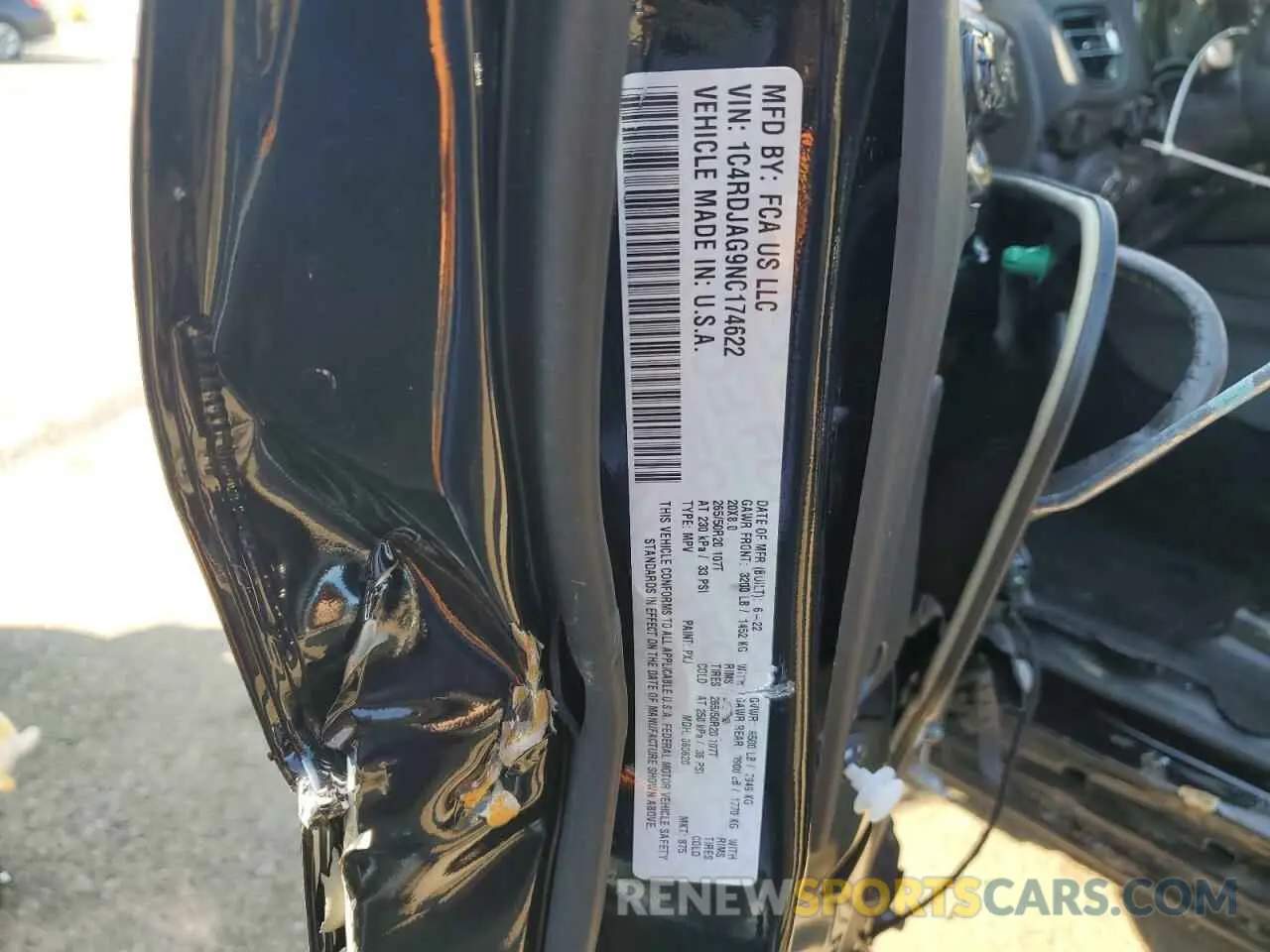 12 Photograph of a damaged car 1C4RDJAG9NC174622 DODGE DURANGO 2022