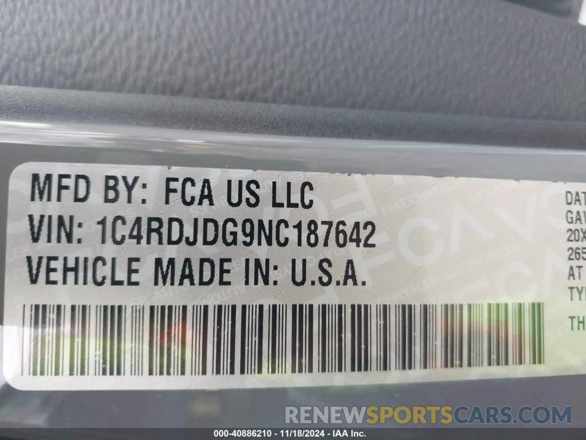 9 Photograph of a damaged car 1C4RDJDG9NC187642 DODGE DURANGO 2022