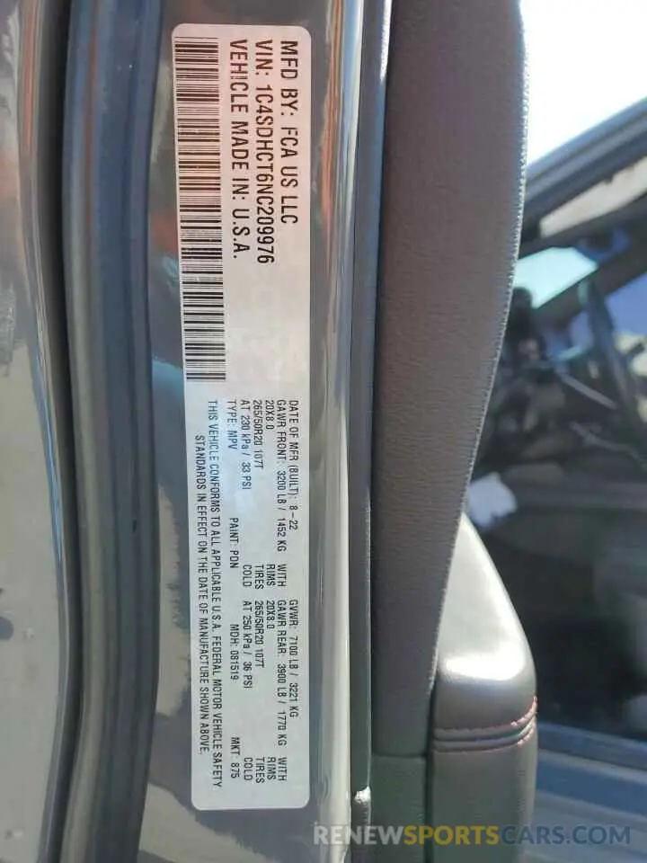 16 Photograph of a damaged car 1C4SDHCT6NC209976 DODGE DURANGO 2022