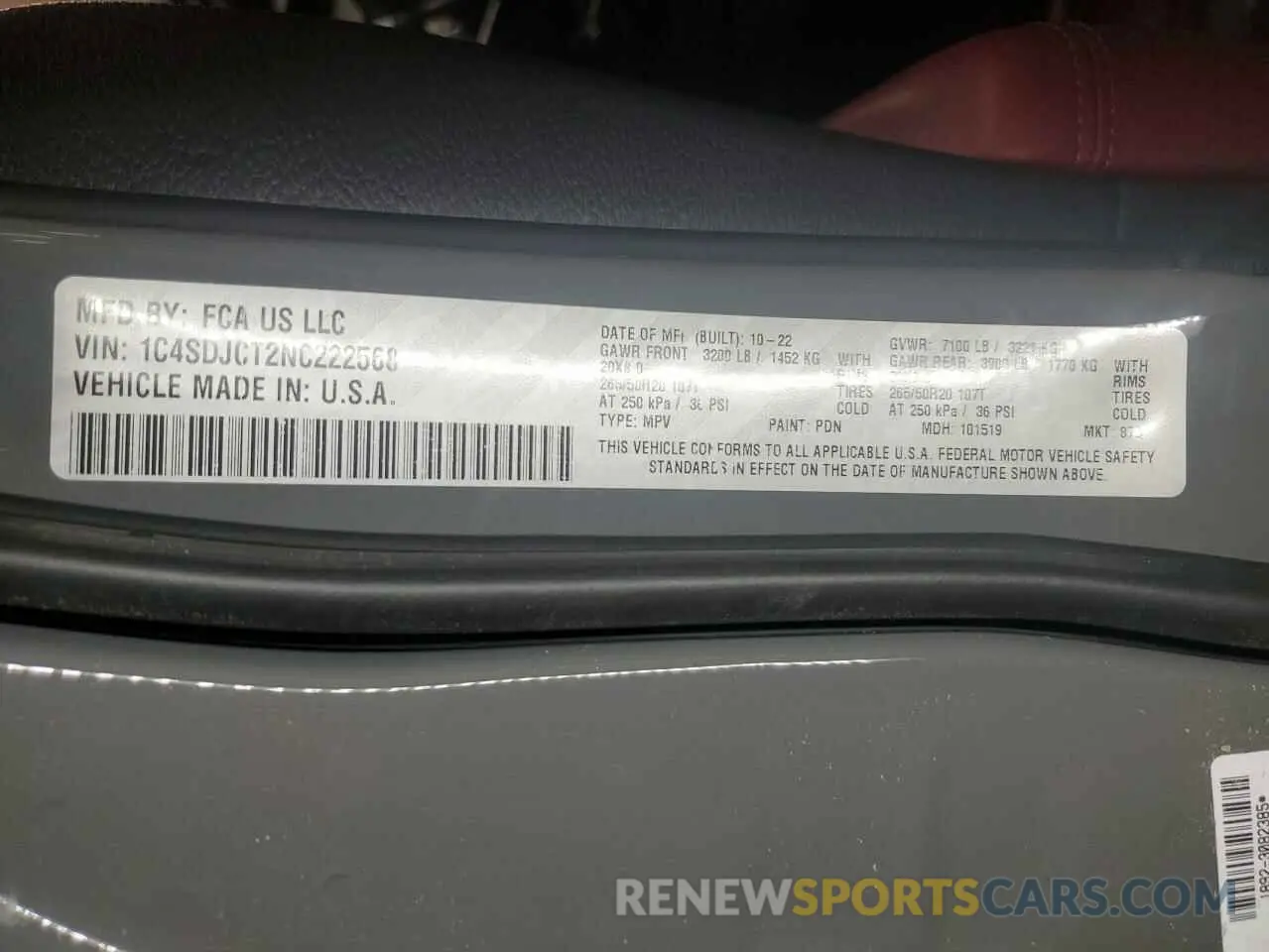 14 Фотография поврежденного автомобиля 1C4SDJCT2NC222568 DODGE DURANGO 2022