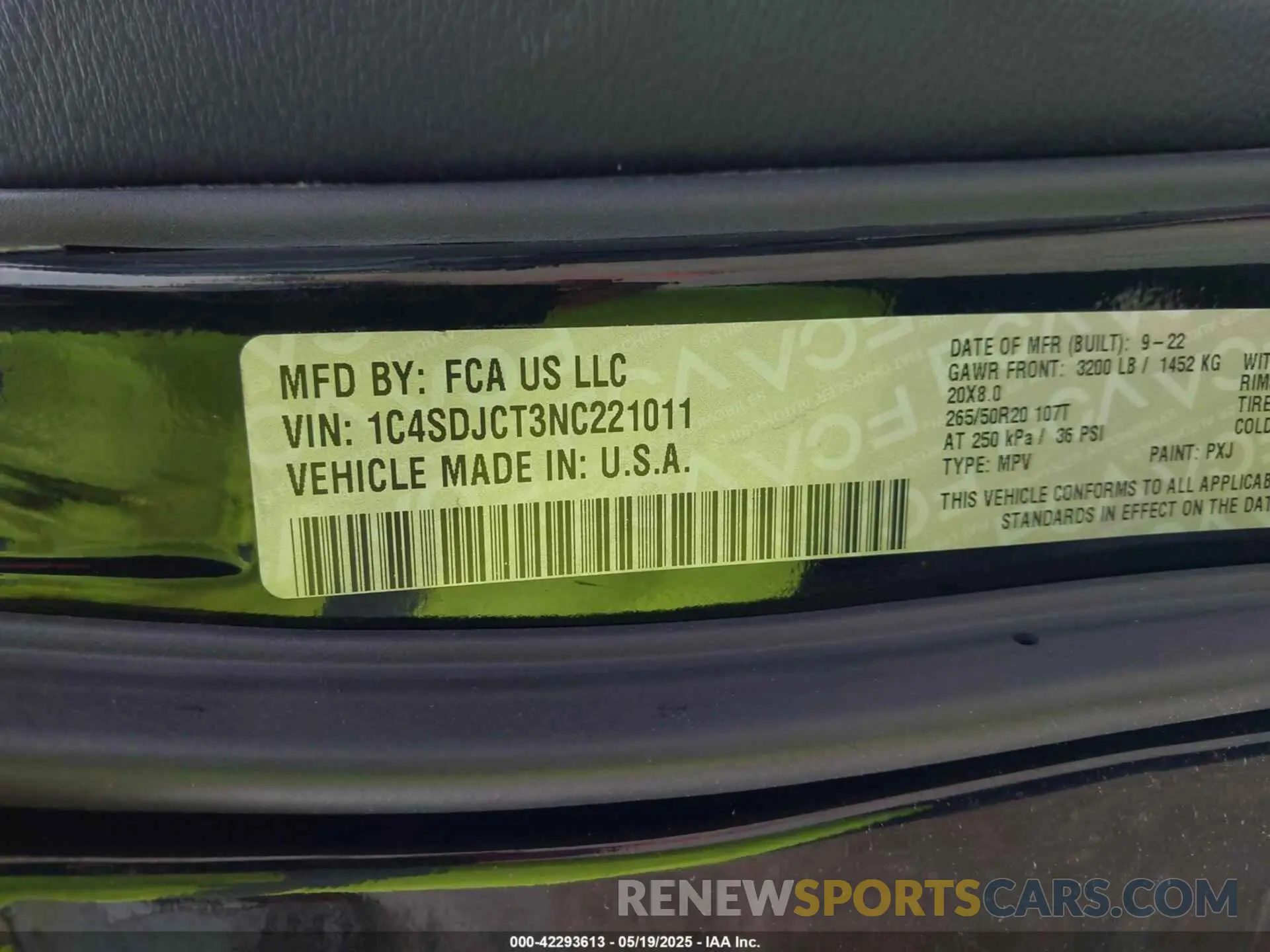 9 Фотография поврежденного автомобиля 1C4SDJCT3NC221011 DODGE DURANGO 2022