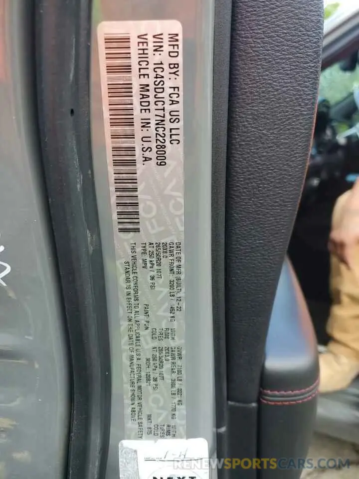 12 Фотография поврежденного автомобиля 1C4SDJCT7NC228009 DODGE DURANGO 2022