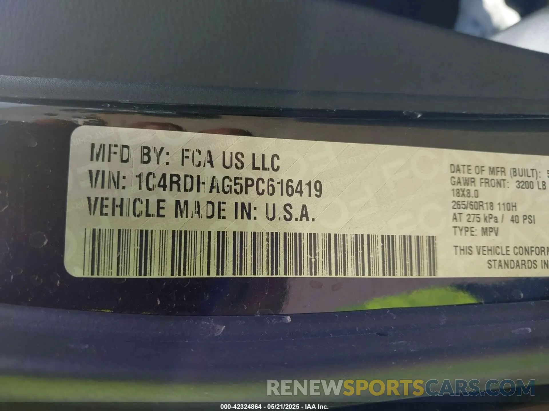 9 Photograph of a damaged car 1C4RDHAG5PC616419 DODGE DURANGO 2023